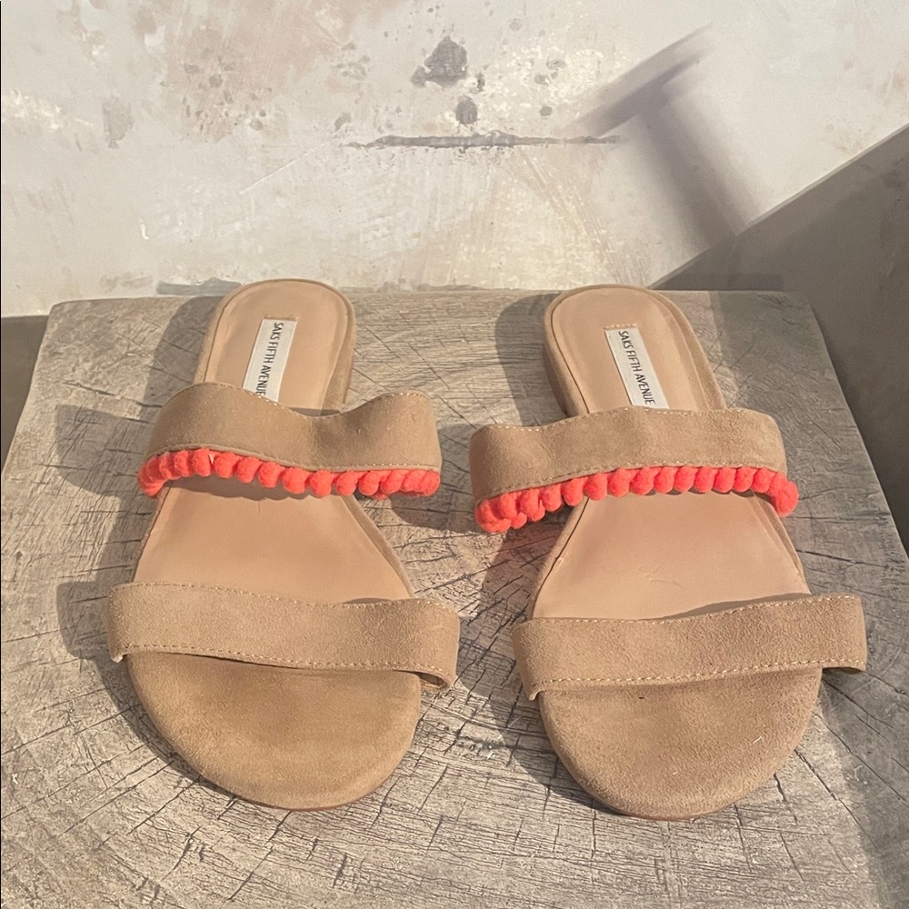 Saks Fifth Avenue Tan Sandals with coral Accents
